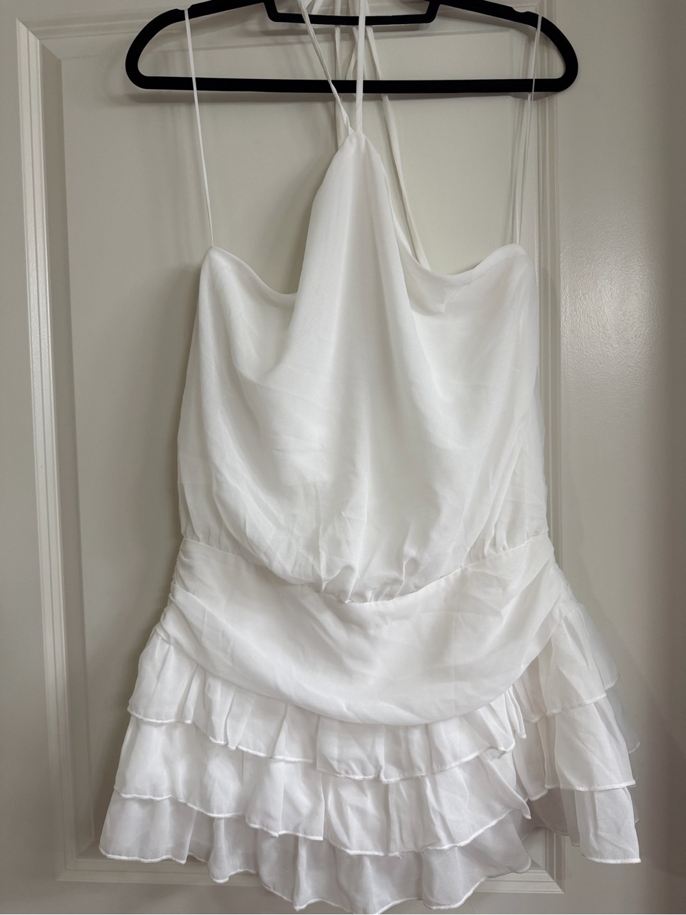 White Halter Ruffled Dress - Elegant Layered Mini